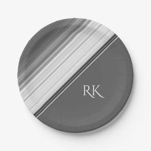 Modern wit op grijs monogram papieren bordje