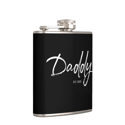 Modern Wit op Zwart Daddy Script Custom jaar vader Heupfles (Rechts)