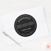 Modern wit op zwart Ingrediënten Productlabel Ronde Sticker (Envelop)