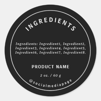 Modern wit op zwart Ingrediënten Productlabel Ronde Sticker