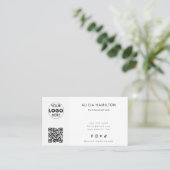 Modern | Wit | QR-code & Logo | Minimalistisch Visitekaartje (Staand voorkant)