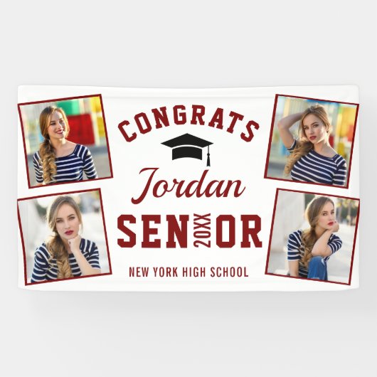 Modern Wit Rood Afstuderen Klasse van 2024 4 FOTO Spandoek