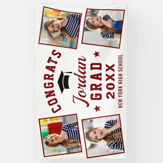 Modern Wit Rood Afstuderen Klasse van 2024 4 FOTO Spandoek (Verticaal)