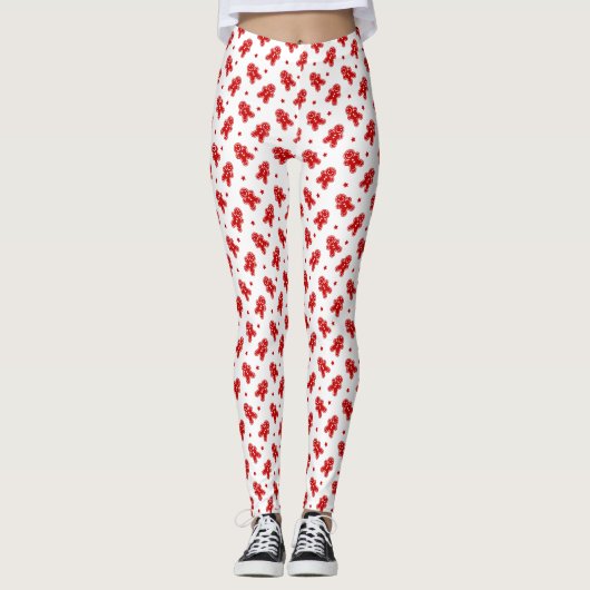 Modern Wit & Rood Gingerbread Man Patroon Leggings (Voorkant)