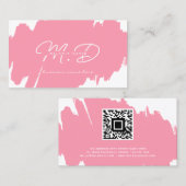 Modern Wit Roze Aangepast Monogram QR Code Minimaa Contactkaartje (Voorkant / Achterkant)