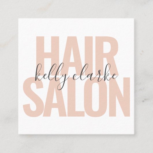 Modern wit roze haar salon script handtekening naa vierkante visitekaartje (Voorkant)