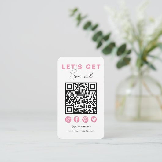 Modern Wit Roze Verbind met ons QR Code Informatiekaartje (Staand voorkant)