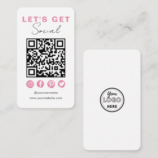 Modern Wit Roze Verbind met ons QR Code Informatiekaartje (Voorkant / Achterkant)