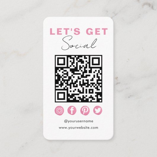 Modern Wit Roze Verbind met ons QR Code Informatiekaartje (Voorkant)