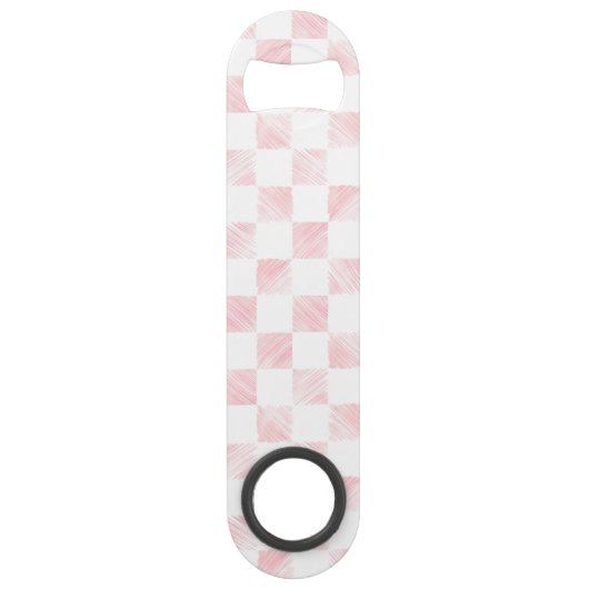 Modern wit roze vierkanten dambord speed flessenopener (Voorkant)
