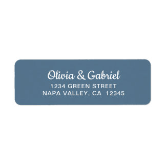 Modern wit script. Blue Wedding Return-adres Etiket