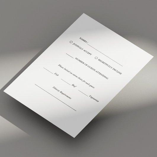 Modern Wit Script Bruiloft RSVP Kaart op Zwart