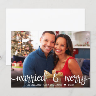 Modern wit script, gehuwd en foto van Merry Feestdagenkaart