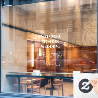 Modern wit script Koppels Namen Bruiloft Welkom Raamsticker