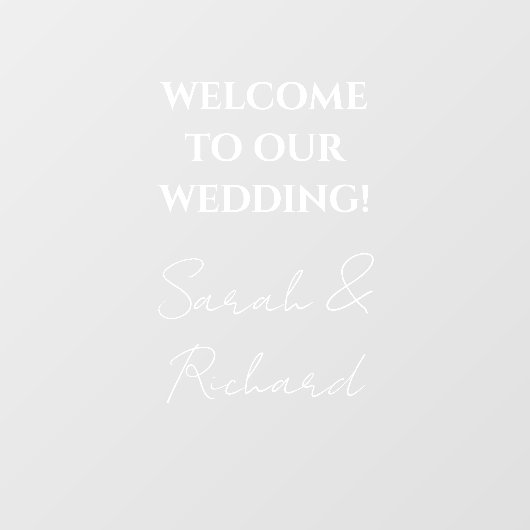 Modern wit script Koppels Namen Bruiloft Welkom Raamsticker (Vel)