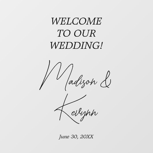 Modern wit script Koppels Namen Bruiloft Welkom Raamsticker (Vel)
