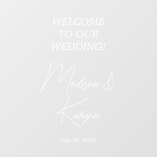 Modern wit script Koppels Namen Bruiloft Welkom Raamsticker (Vel)