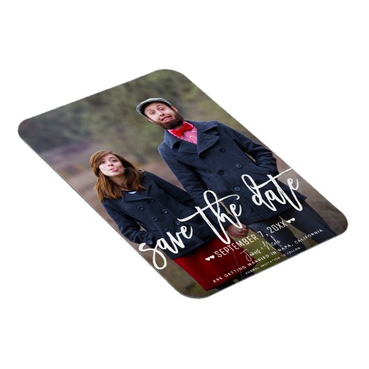 Modern Wit Script Sla de datum bruiloft foto Magneet (Rechterzijde)