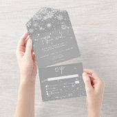 Modern wit Sparkle Sneeuwvlokken Huwelijksdiner All In One Uitnodiging (Afscheurbaar)