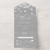 Modern wit Sparkle Sneeuwvlokken Huwelijksdiner All In One Uitnodiging (Binnen)