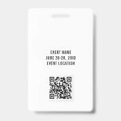 Modern Wit VIP Alle Toegang QR Code Event Badge (Achterkant)