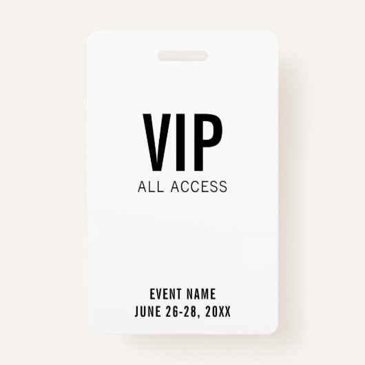 Modern Wit VIP Alle Toegang QR Code Event Badge (Voorkant)