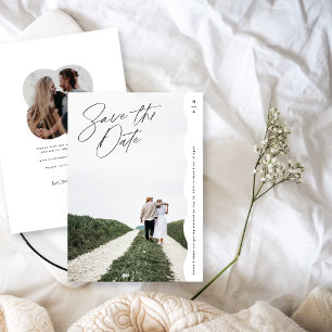 Modern wit Wavy Edge Minimal Monogram Save The Date
