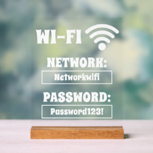 Modern wit wifi-wachtwoord en -netwerk acryl bord