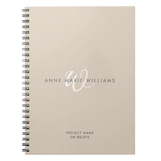 Modern Wit Wit Schreef Monogram Notitieboek (Voorkant)