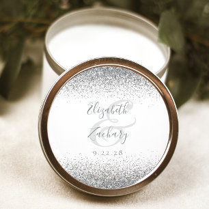Modern wit zilver glitter rand bruiloft ronde sticker