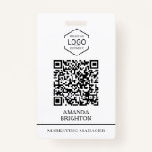 Modern Wit Zwart Business Logo QR Code Badge (Voorkant)