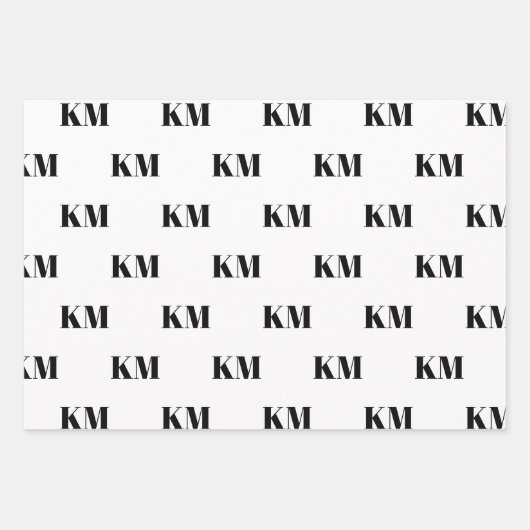 Modern wit zwart custom monogram initiaal inpakpapier vel (Voorkant 3)