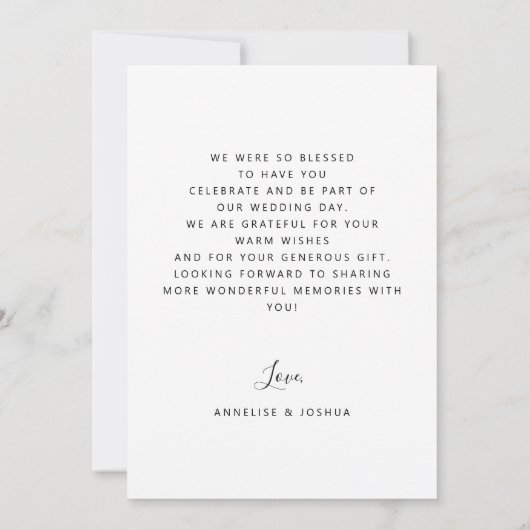 Modern wit zwart foto bruiloft dank u kaart (Achterkant)