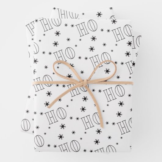Modern wit zwart Ho Ho Ho Wrapping Paper Sheets (In situ)