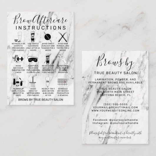 Modern wit zwart marmer wenkbrauwen nazorg pictogr visitekaartje (Voorkant / Achterkant)