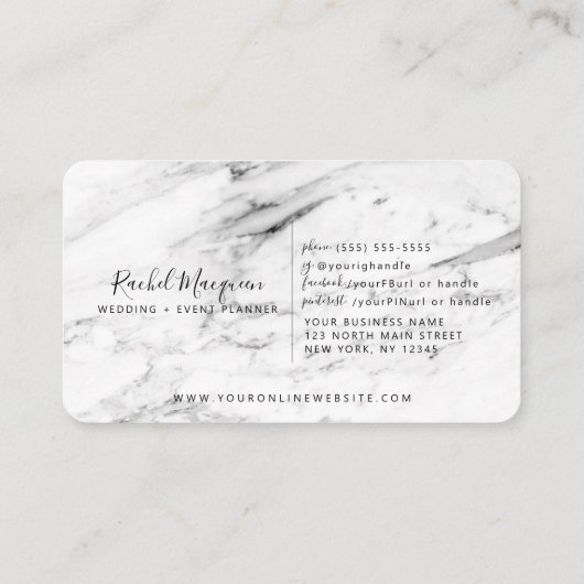 Modern wit zwart marmeren script visitekaartje (Achterkant)