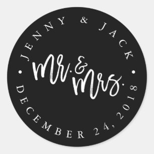 Modern wit zwart Mr en Mrs Wedding Sticker