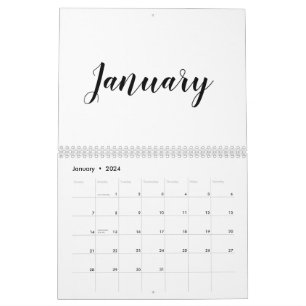 Modern wit zwart script maand minimalistisch aange kalender