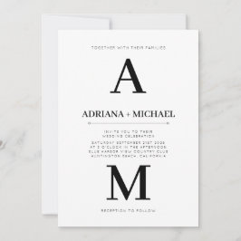 Modern Wit Zwart Vet Typografie Bruiloft Uitnodigi Kaart