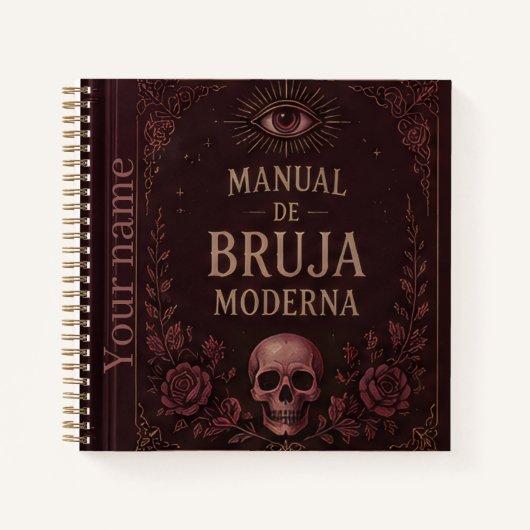 Modern Witch Skull Burgundy Roses Black Journal (Devant)