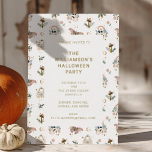 Modern Witchy Gothic Pink Simple Halloween Party Kaart
