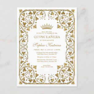 Modern  witgoud Lijst Tiara Quinceanera Uitnodiging Briefkaart