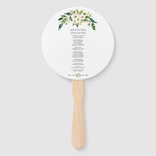 Modern Witte Bloeiende Bloem Bruiloftsprogramma Handwaaier (Achterkant)