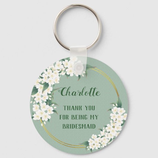Modern -witte Floral Bridesmaid Favor Sleutelhanger (Voorkant)