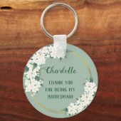Modern -witte Floral Bridesmaid Favor Sleutelhanger (Voorkant)