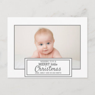 Modern Witte Grijze Foto Prettig Klein Kerstfeest Briefkaart