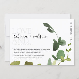 MODERN WITTE GROEN WATERVERF EUCALYPTUS FOLIAGE BEDANKKAART