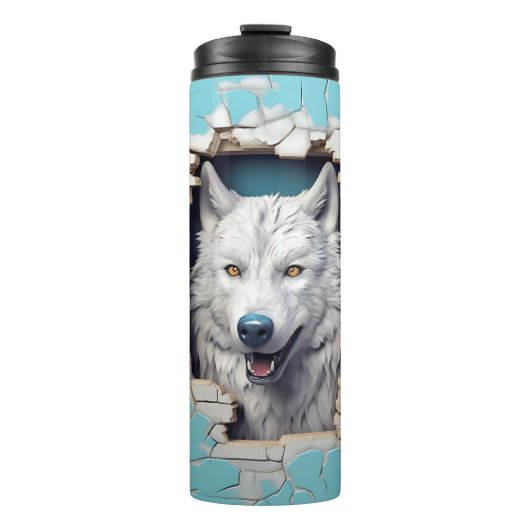 Modern Wolf 3D Dierenblauw Thermosbeker (Voorkant)