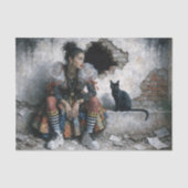 Modern Woman and Black Cat Decoupage Tissuepapier (Voorkant)