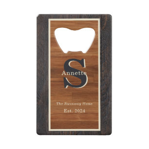 Modern Wood 2Tone Monogram Square Kredietkaart Flessenopener